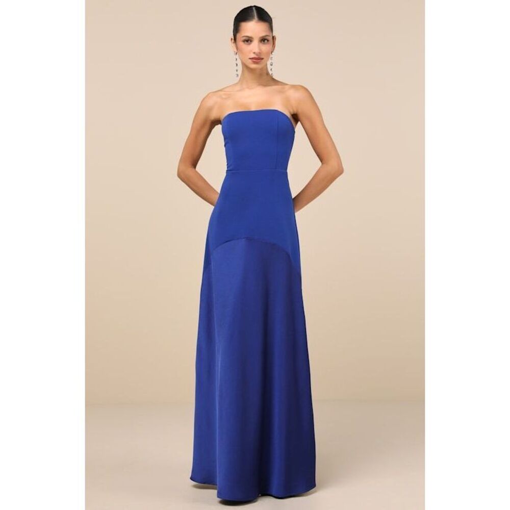 Lulus Compelling Style Royal Blue Strapless A-line Maxi Dress - Size L